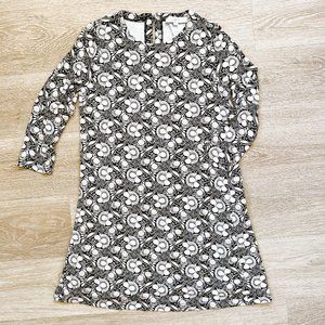 Ann Taylor Loft Black & Tan Floral A-Line Stretch Knit Dress, Medium, Runs Large